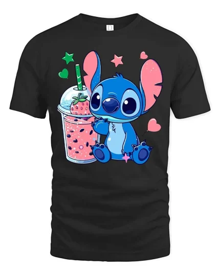 Cute Alien Smoothie Graphic T-Shirt Kawaii Drink Tee - black t-shirt on white background