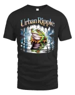 Urban Ripple Frog Graphic T-Shirt City Water Reflection Tee - black t-shirt on white background
