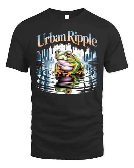 Urban Ripple Frog Graphic T-Shirt City Water Reflection Tee - black t-shirt on white background