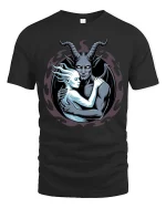 Dark Demon Embrace Gothic Fantasy Graphic T-Shirt Art - black t-shirt on white background