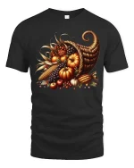 Autumn Harvest Cornucopia Graphic T-Shirt Fall Season Tee - black t-shirt on white background