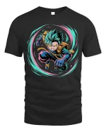 Anime Power Burst Hero Graphic T-Shirt Neon Action Tee - black t-shirt on white background