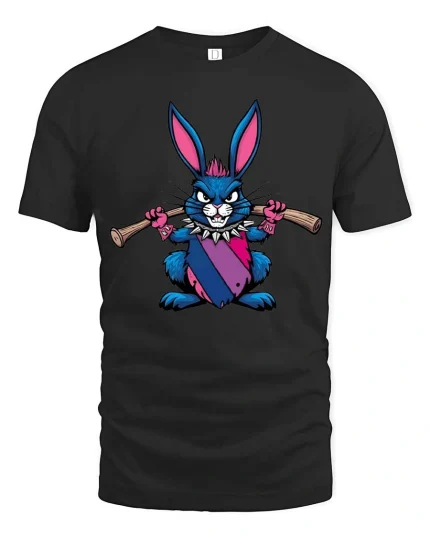 Punk Rebel Bunny Graphic T-Shirt Cute Attitude Street Tee - black t-shirt on white background