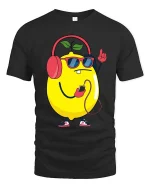 Cool Lemon Music Vibes Graphic T-Shirt Funny Fruit Tee - black t-shirt on white background