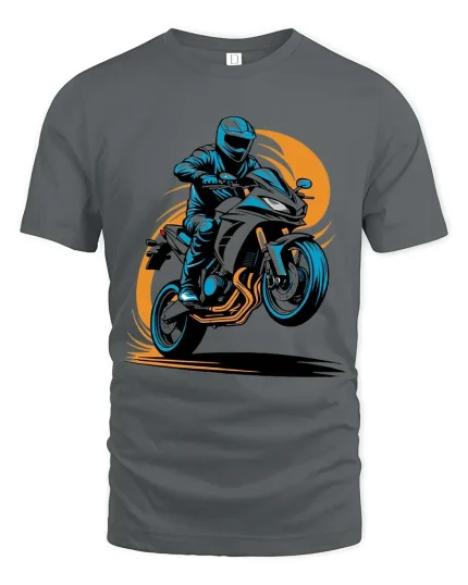 Night Rider Sport Bike Graphic T-Shirt Street Racing Tee - gray t-shirt on white background