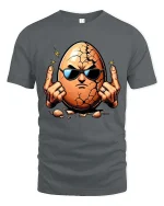 Cracked Egg Rock Hand Graphic T-Shirt Funny Attitude Tee - gray t-shirt on white background