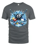 Cool Billiards 8 Ball Splash Graphic T-Shirt Pool Player Tee - gray t-shirt on white background