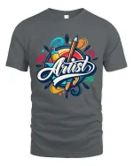 Colorful Artist Tools Graphic T-Shirt Creative Art Tee - gray t-shirt on white background