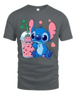 Cute Alien Smoothie Graphic T-Shirt Kawaii Drink Tee - gray t-shirt on white background