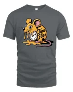 Melting Time Flies Mouse Graphic Funny Cartoon T-Shirt - gray t-shirt on white background