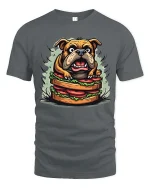 Funny Bulldog Sandwich Graphic T-Shirt Hungry Dog Tee - gray t-shirt on white background