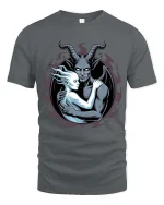 Dark Demon Embrace Gothic Fantasy Graphic T-Shirt Art - gray t-shirt on white background