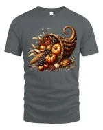 Autumn Harvest Cornucopia Graphic T-Shirt Fall Season Tee - gray t-shirt on white background