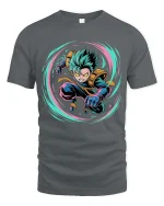 Anime Power Burst Hero Graphic T-Shirt Neon Action Tee - gray t-shirt on white background