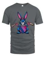 Punk Rebel Bunny Graphic T-Shirt Cute Attitude Street Tee - gray t-shirt on white background