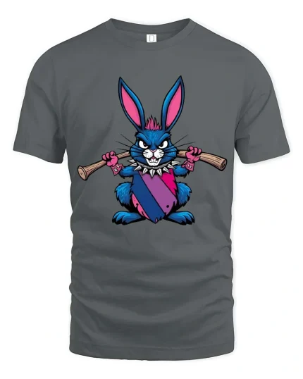 Punk Rebel Bunny Graphic T-Shirt Cute Attitude Street Tee - gray t-shirt on white background