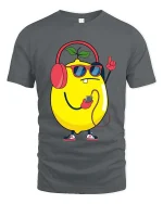 Cool Lemon Music Vibes Graphic T-Shirt Funny Fruit Tee - gray t-shirt on white background