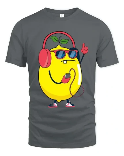 Cool Lemon Music Vibes Graphic T-Shirt Funny Fruit Tee - gray t-shirt on white background