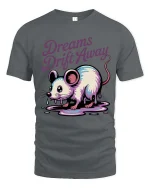 Dreams Drift Away Mouse Graphic T-Shirt Cute Surreal Tee - gray t-shirt on white background