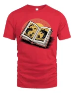 Fantasy Story Book Dragon Graphic T-Shirt Reading Lover Tee - red t-shirt on white background