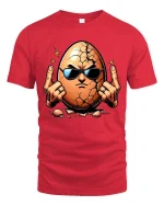 Cracked Egg Rock Hand Graphic T-Shirt Funny Attitude Tee - red t-shirt on white background