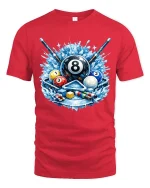 Cool Billiards 8 Ball Splash Graphic T-Shirt Pool Player Tee - red t-shirt on white background