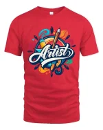 Colorful Artist Tools Graphic T-Shirt Creative Art Tee - red t-shirt on white background