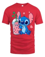 Cute Alien Smoothie Graphic T-Shirt Kawaii Drink Tee - red t-shirt on white background