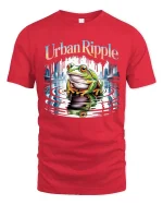 Urban Ripple Frog Graphic T-Shirt City Water Reflection Tee - red t-shirt on white background