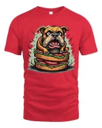 Funny Bulldog Sandwich Graphic T-Shirt Hungry Dog Tee - red t-shirt on white background