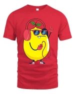 Cool Lemon Music Vibes Graphic T-Shirt Funny Fruit Tee - red t-shirt on white background