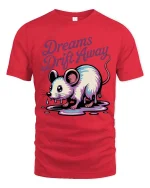 Dreams Drift Away Mouse Graphic T-Shirt Cute Surreal Tee - red t-shirt on white background