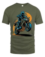 Night Rider Sport Bike Graphic T-Shirt Street Racing Tee - military green t-shirt on white background