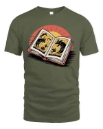 Fantasy Story Book Dragon Graphic T-Shirt Reading Lover Tee - military green t-shirt on white background