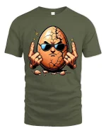 Cracked Egg Rock Hand Graphic T-Shirt Funny Attitude Tee - military green t-shirt on white background