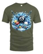 Cool Billiards 8 Ball Splash Graphic T-Shirt Pool Player Tee - military green t-shirt on white background