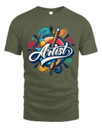 Colorful Artist Tools Graphic T-Shirt Creative Art Tee - military green t-shirt on white background