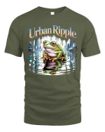 Urban Ripple Frog Graphic T-Shirt City Water Reflection Tee - military green t-shirt on white background