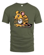 Melting Time Flies Mouse Graphic Funny Cartoon T-Shirt - military green t-shirt on white background