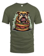 Funny Bulldog Sandwich Graphic T-Shirt Hungry Dog Tee - military green t-shirt on white background