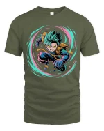 Anime Power Burst Hero Graphic T-Shirt Neon Action Tee - military green t-shirt on white background
