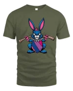 Punk Rebel Bunny Graphic T-Shirt Cute Attitude Street Tee - military green t-shirt on white background