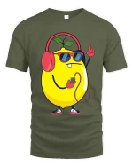 Cool Lemon Music Vibes Graphic T-Shirt Funny Fruit Tee - military green t-shirt on white background