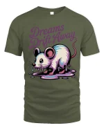 Dreams Drift Away Mouse Graphic T-Shirt Cute Surreal Tee - military green t-shirt on white background