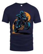 Night Rider Sport Bike Graphic T-Shirt Street Racing Tee - navy t-shirt on white background