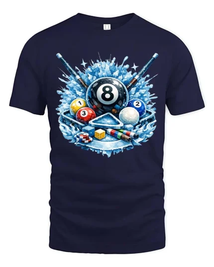 Cool Billiards 8 Ball Splash Graphic T-Shirt Pool Player Tee - navy t-shirt on white background