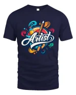 Colorful Artist Tools Graphic T-Shirt Creative Art Tee - navy t-shirt on white background