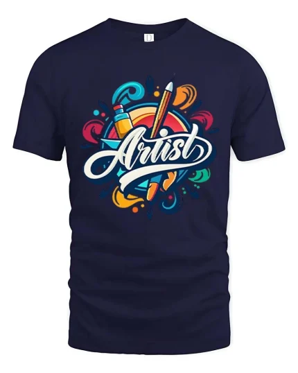 Colorful Artist Tools Graphic T-Shirt Creative Art Tee - navy t-shirt on white background