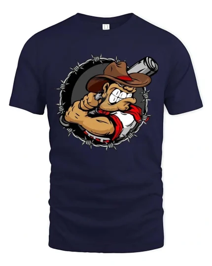 Outlaw Cowboy Shooter Graphic T-Shirt Wild West Rebel Tee - navy t-shirt on white background