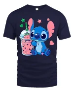 Cute Alien Smoothie Graphic T-Shirt Kawaii Drink Tee - navy t-shirt on white background